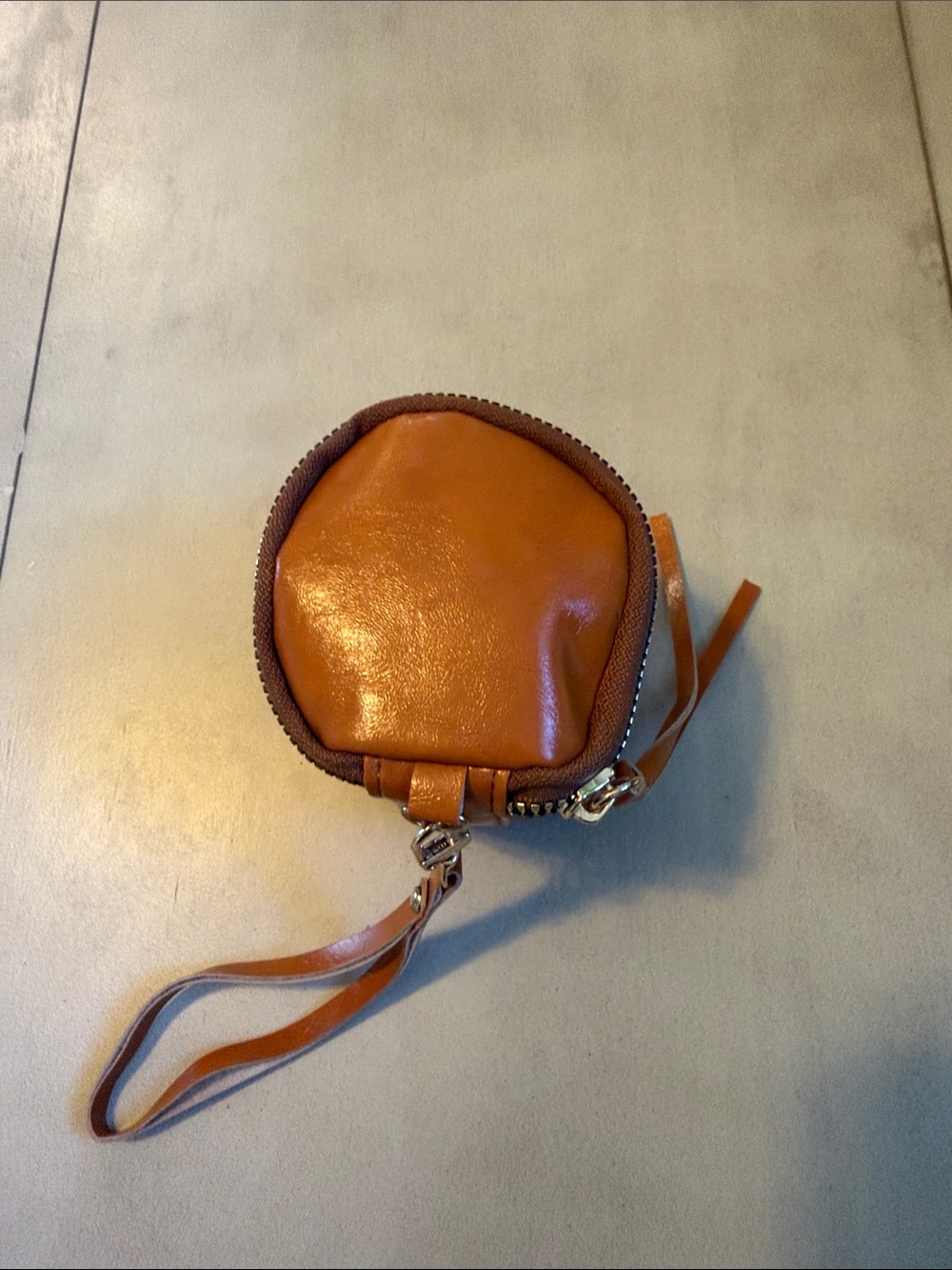Compact Tan Wristlet Pouch with Removable Strap